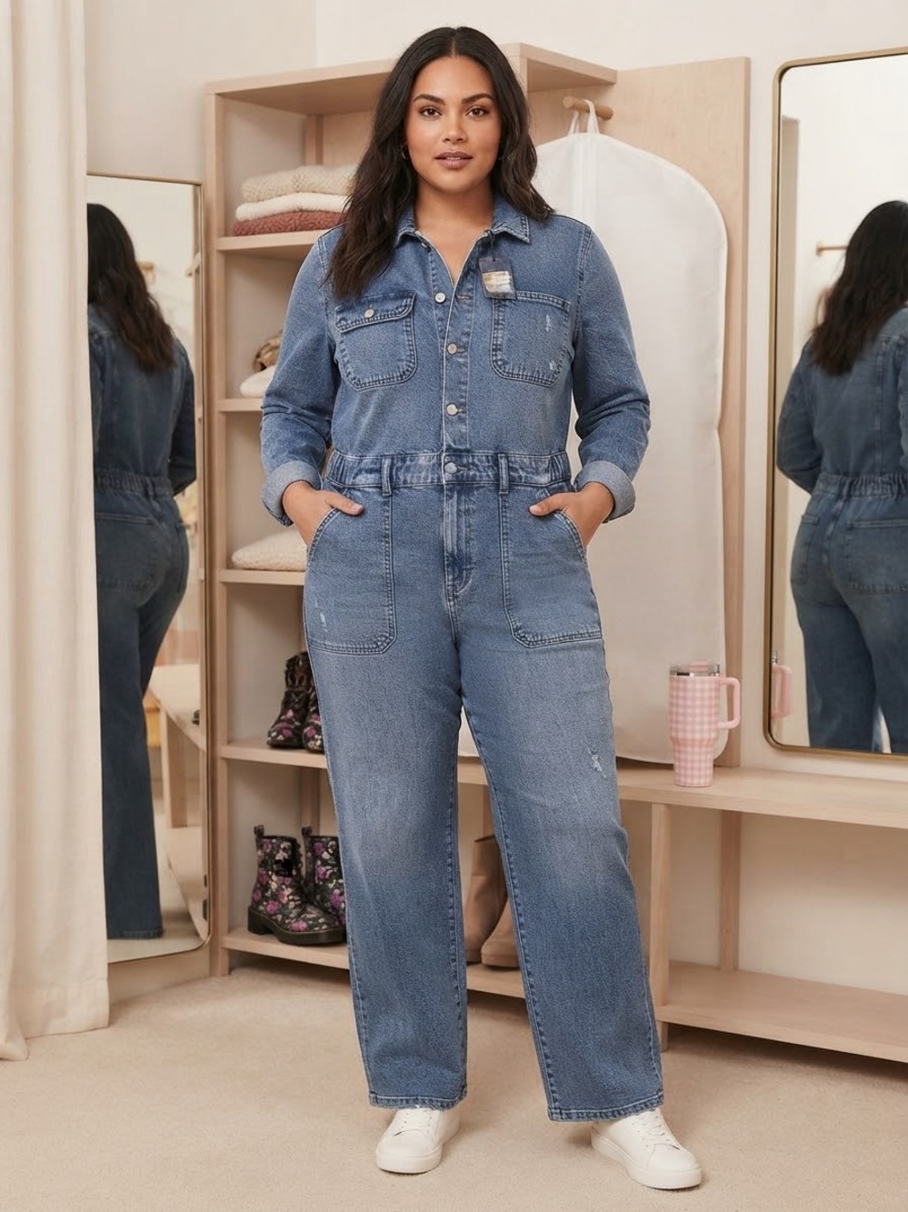 New tags Universal Thread Women's Blue Denim Utility Jumpsuit 14 X-Large